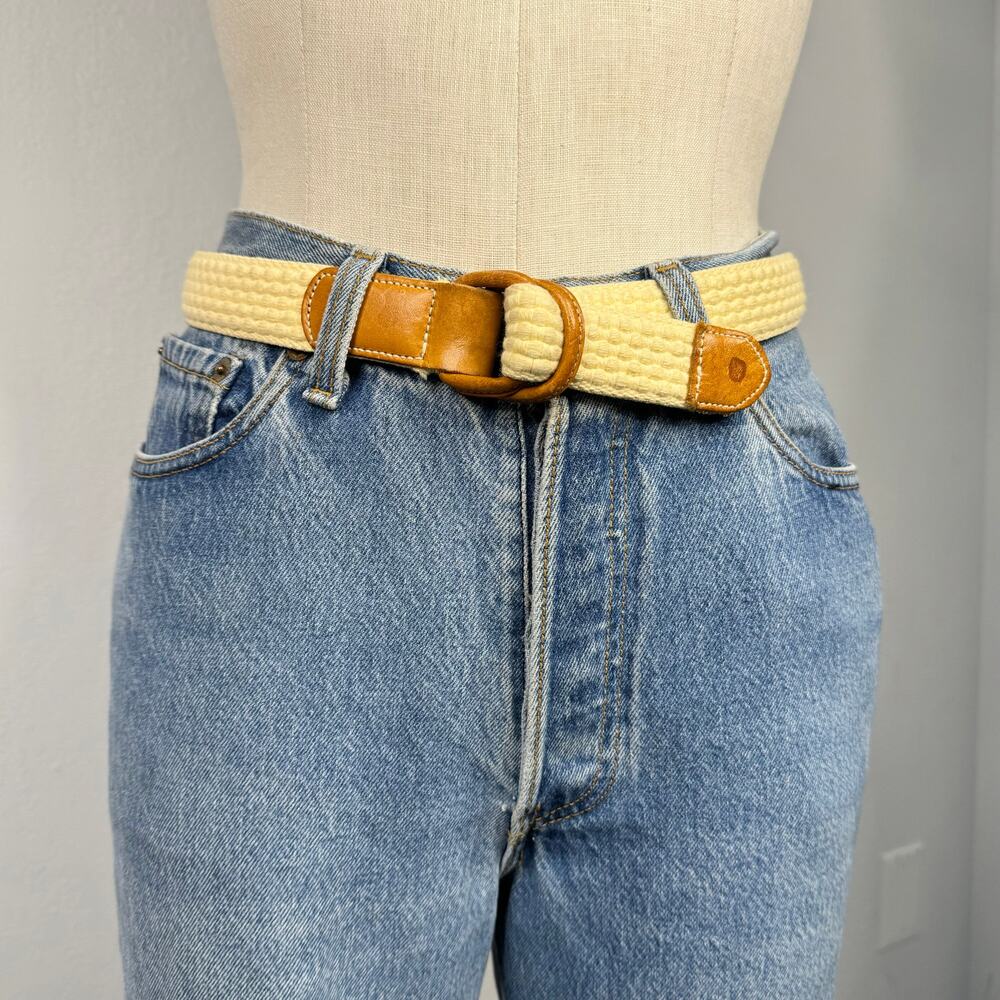 Woven Fabric Leather Belt Size Medium Eddie Bauer Costal Cowgirl